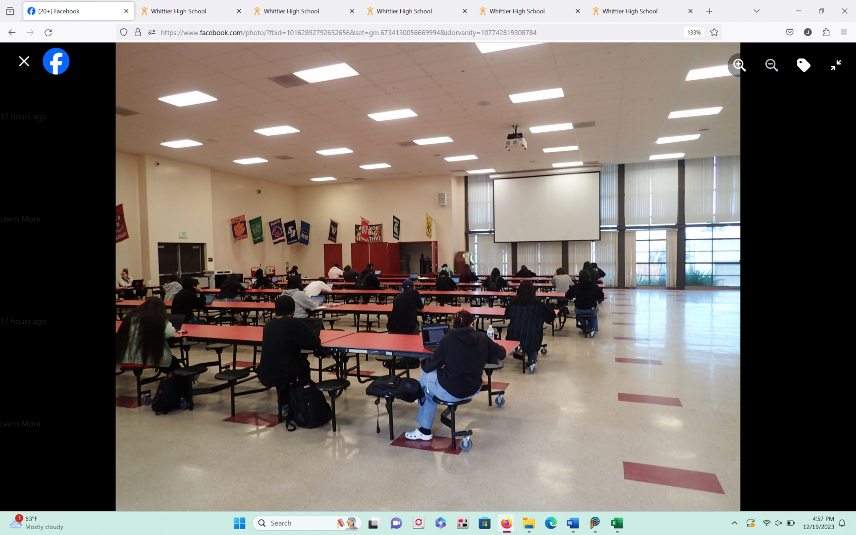 Here is another picture of the Saturday morning tour of Whittier HS.  This is the new cafeteria that I learned from John Peel was built of non flammable materials so it doesn'ts need fire sprinklers.
